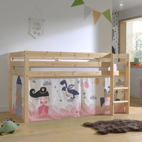 Cama de media altura 90x200 con somier y funda Fairy Vipack Pino Madera (1/4)