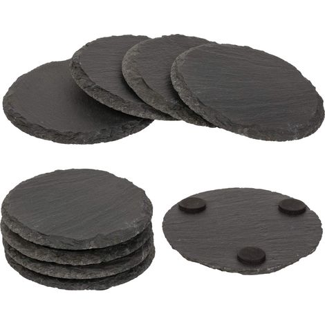 Bellissimo set di 4 sottobicchieri in ardesia con piedini in gomma, diametro ca. 10 cm (1/4)