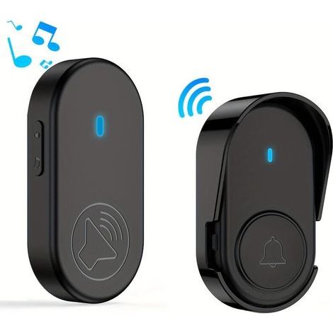 Campanello senza fili, IP55 Impermeabile, Portata 320 Metri, 5 Livelli di Volume, Kit con un Ricevitore e un Trasmettitore, per Soggiorno, Ufficio - Nero (1/5)