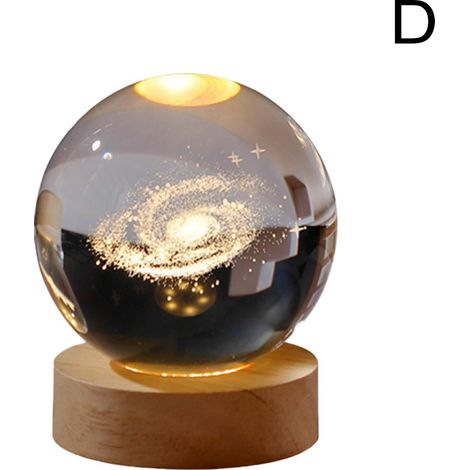 Veilleuse Boule Cristal - 3000 K - Support Bois Massif - Idéale Chambre ou Salon - 1 Pièce (1/5)