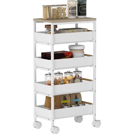 White 5-Tier Rolling Storage Cart for Home Organization and Easy Mobility