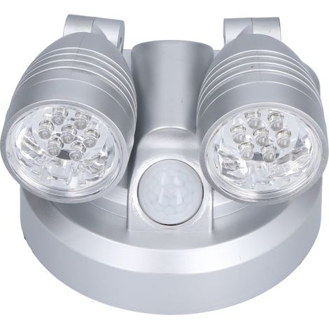 Verstellbare LED-Doppelkopflampe mit Bewegungsmelder, verstellbares LED-Nachtlicht, praktische Leuchte (Batterie nicht enthalten, Modell HX-21, silber) (1/5)