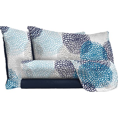 Set Lenzuola Matrimoniale con Stampa Sopra Sotto e Federe Soffioni Blu