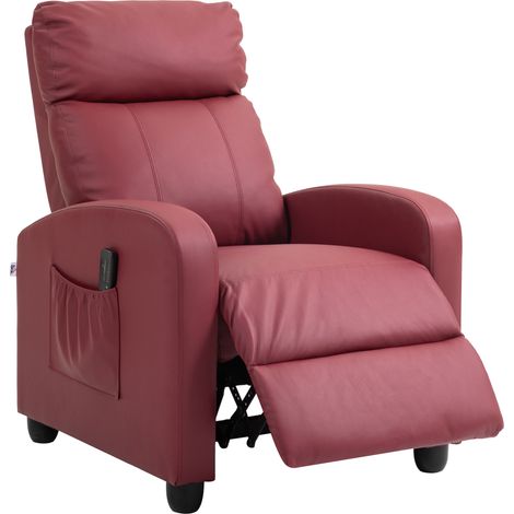 Fauteuil relax massant avec télécommande et 8 programmes, inclinaison et repose-pieds, Rouge (1/5)