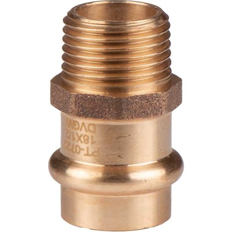 Kupfer Pressfitting Übergang aus Rotguss 18 mm - 1/2" AG V+M-Kontur DVGW