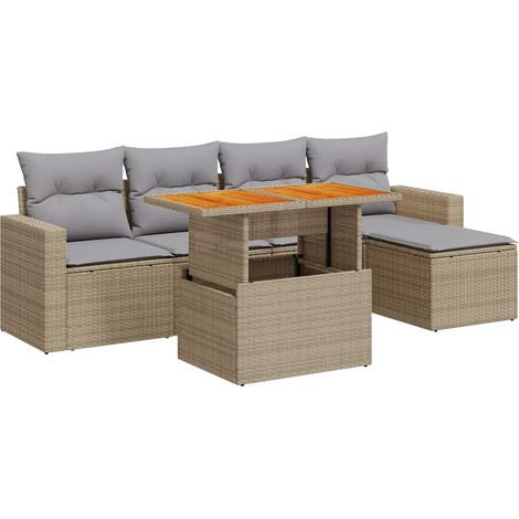 Maison Exclusive - Set Divano da Giardino 6 pz con Cuscini Beige in Polyrattan (1/5)