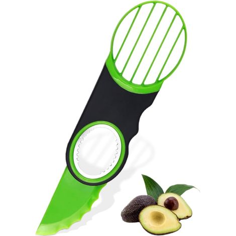 Coupe-Avocat 3 en 1 Coupe-Avocat avec Lame à dénoyauter et trancheuse, Trancheuse D'Avocat, pour Dénoyauter Noyau de Karité Beurre Fruit Peeling Machine (Vert)