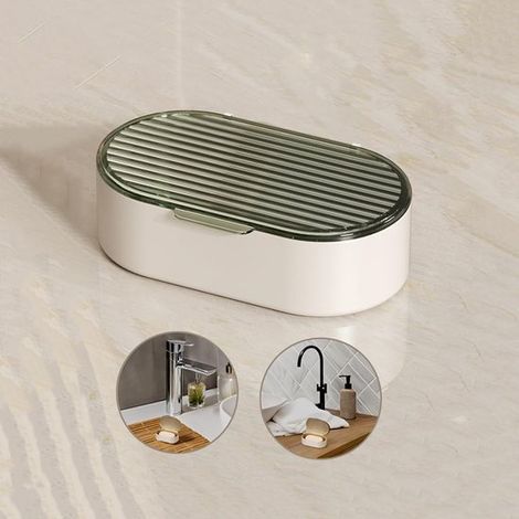 Portasapone a doppio strato, rimovibile, con foro di scarico e coperchio, portasapone, porta sapone, scatola per sapone per cucina, bagno, doccia (grande) (1/5)