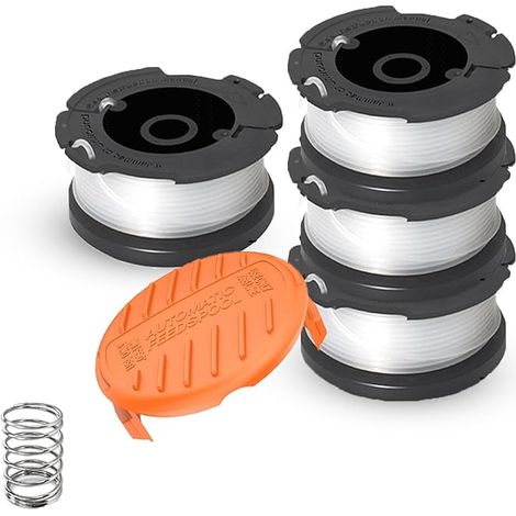 Bobina di filo per decespugliatore in 4 pezzi compatibile con Black & Decker, bobina di ricambio in nylon per decespugliatore compatibile con Black & Decker A6481 A6485 AF-100, con 1 coperchio e 1 mol (1/5)