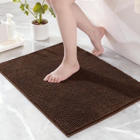Chenille-Badematte – 1 Stück – Weich und saugfähig – Rutschfest und schnelltrocknend – Für Bad und Dusche – 40 x 60 cm, Braun (1/5)