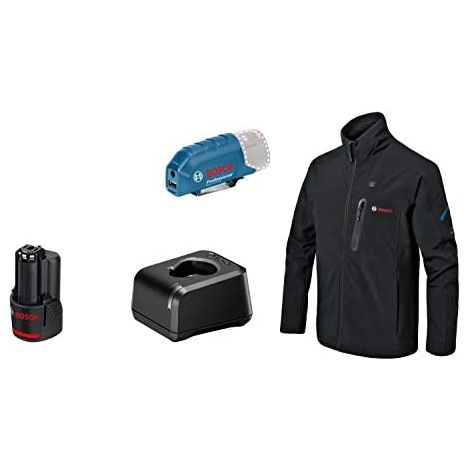 Bosch Professional GHJ 12+18V XA - Giacca riscaldata a batteria (Softshell, nero, taglia XXXL, 1 batteria 12V x 2.0 Ah) (1/5)