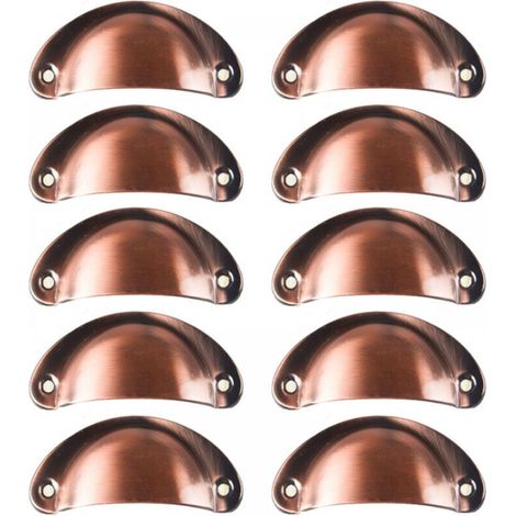 10 Vintage Shell Handle for Drawer Cabinet Kitchen Furniture, Curved Iron Retro Cupboard Door Knob 8.1 x 3.3 cm - Red Copper (1/4)