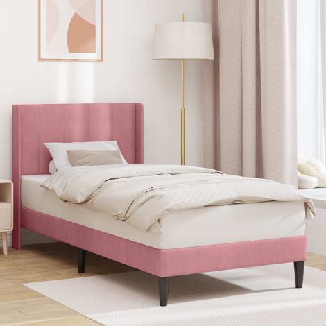 Cadre de lit 1 personne avec tête de lit en velours rose, 100 x 200 cm - PANGIVO (1/5)