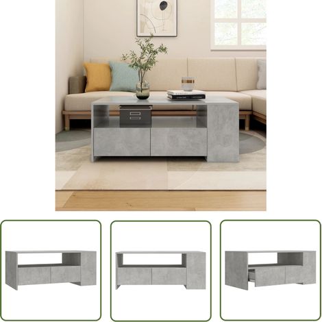The Living Store Table basse gris béton 102x55x42 cm bois d'ingénierie - Table Basse - Meuble Salon - Bout De Canapé - Table D'appoint - Rangement Intérieur (1/5)