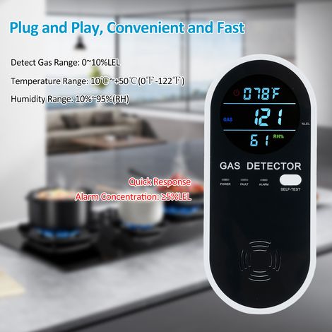 Détecteur de gaz naturel 3 en 1, détecteur de gaz propane à brancher (gaz, température et humidité), détecteur de gaz combustibles pour la maison et le camping-car, détecteur de fuites de gaz pour GNL