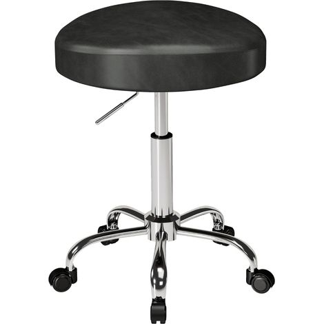 Taburete rodante de salón en PU, altura regulable 52-67,5 cm, asiento giratorio 360°, negro (1/5)