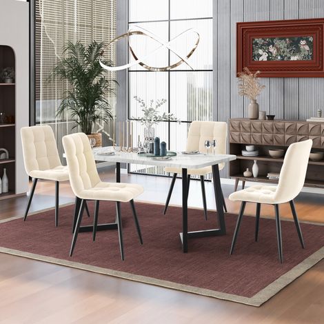 Esstisch mit 4 Stühlen Set 117x68 cm MDF Beige OKMYHOME (1/5)