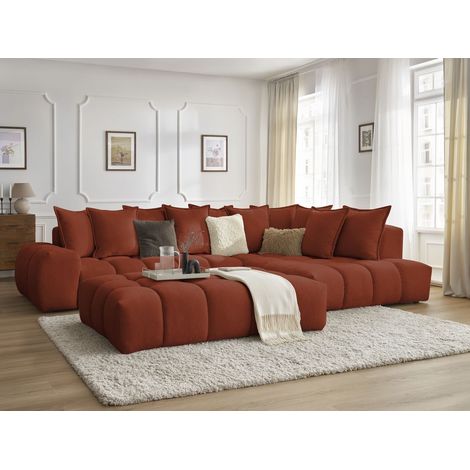 BOBOCHIC - Canapé d'angle fixe EVEREST tissu texturé avec pouf Angle droit Orange (1/5)