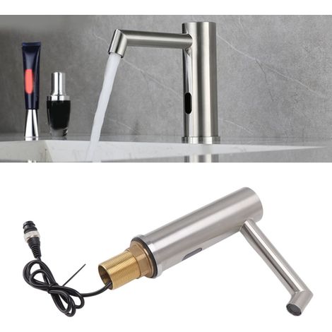 Robinet de lavabo intelligent G1/2 220V à capteur infrarouge entièrement automatique, en acier inoxydable 304 brossé, pour cuve unique et allongée. (1/5)