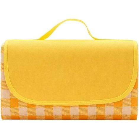TAISHENGDA Wasserdichte Picknickdecke 150×200cm Große Strandmatte mit faltbarem Griff, feuchtigkeitsbeständig für Camping, Reisen, Strand, Garten, Park (4-6 Personen, Gelb und Weiß) (1/5)