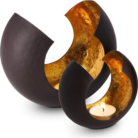 ROMINOX Portacandele con rivestimento in lamina d'oro, Natale, barbecue, San Valentino, festa della mamma, circa 12 x 6,5 x 11 cm o 18 x 11 x 15 cm (set combinato – entrambe le dimensioni) (1/4)