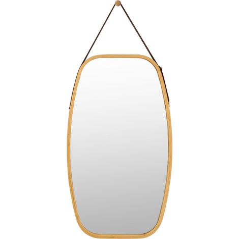 Espejo de pared rectangular 77 x 44 x 1,5 cm reflejo claro ajustable diseño moderno en bambú natural 200021149