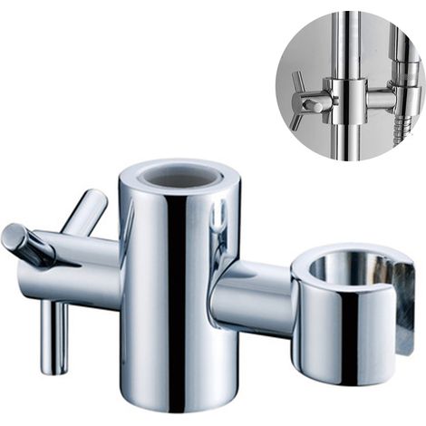 Support de douchette de rechange pour barre coulissante réglable en hauteur et en angle. Support de pommeau de douche en laiton massif, argenté, 24 mm / 25 mm. (1/4)