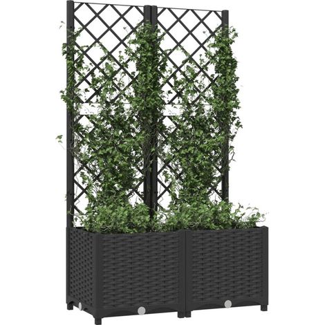 Jardinière verticale avec treillis – 80 x 40 x 136 cm – Noire – PP – Entretien facile – Jardin, balcon, terrasse (1/5)