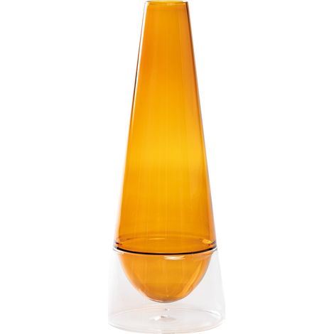 Vaso Conosfera 100 in vetro borosilicato soffiato a mano, lavorazione tecnica Incalmo, design elegante color Ambra, oggetto decorativo d'arredo