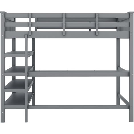 Kinder-Hochbett 140 x 200 cm grau mit Schreibtisch und Regalen aus Kiefer und MDF ohne Matratze (1/5)