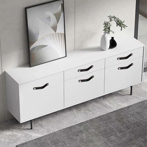Ensemble de 6 poignées de meubles en cuir pour tiroirs, portes et meubles de salle de bain, entraxe : 128 mm, noir