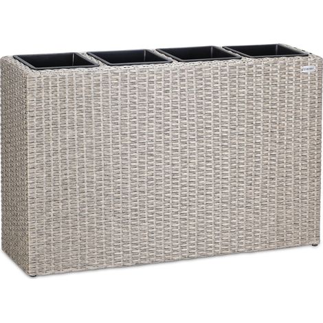 Casaria – Bac à fleurs en polyrotin 4 compartiments 95x27x60 cm – Pots amovibles avec évacuation d'eau – Résistant aux intempéries – Pour intérieur et extérieur