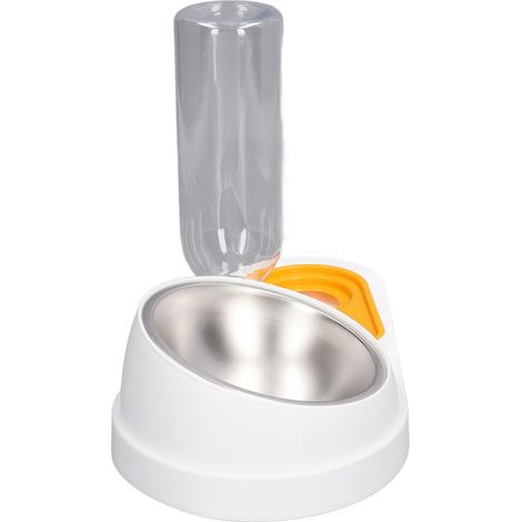 Gamelle double pour chat avec remplissage automatique d'eau, inclinaison à 16°, en acier inoxydable blanc. (1/5)