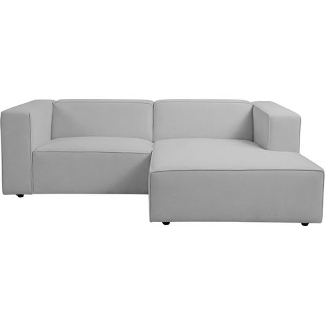 BASIL - Canapé d'angle tissu lisse 4 places Gris clair Droit (1/5)