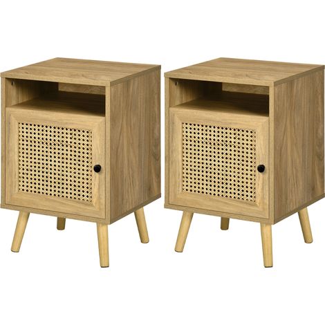Vintage-Nachttisch aus Rattan mit Schrankfach, 39 x 35 x 60 cm, natur
