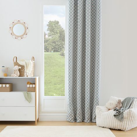 Rideau occultant enfant Billie 140x260cm motif damier gris et vert - Atmosphera créateur d'intérieur (1/4)