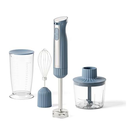 Guzzini, Sous Chef, Batidora de Base Orgánica de 600 W con Función Turbo Mango de Acero Inoxidable con Picador Vaso Medidor 700ml y Escoba Universal (Blue Navy)