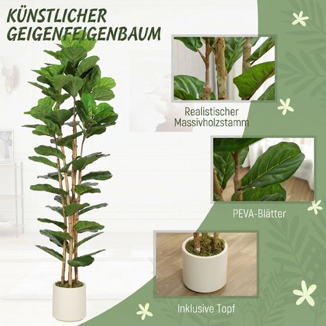 Ficus Lyratus artificiel, plante verte avec 91 feuilles, tronc en bois massif, pot inclus, 55 x 55 x 180 cm (1/5)