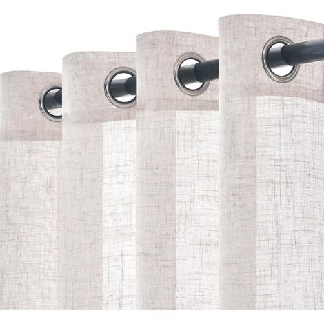 Rideaux Court en Lin Translucides Voilage Fenêtre à Oeillets Rideaux et Draperies Intérieurs Modernes pour Chambre Salon Coucher Lot de 2, 140x145 cm Blanc Blanchi (1/5)