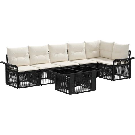 Conjunto de sofás de jardín 7 uds. Negro y Blanco Crema vidaXL (1/5)