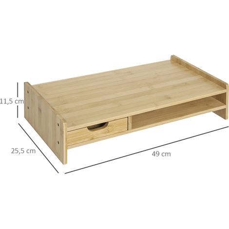 Monitorständer mit Schublade Bildschirmerhöhung Monitor Ständer Bildschirmständer für PC Notebook Drucker 49 x 25,5 x 11,5 cm Natur (1/5)