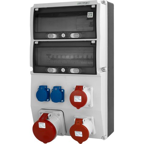 Tableau électrique de chantier 63 A, 32 A, 16 A, CEE, 2x230 V, eXT-S/FI, Schuko, avec protections pour prises Mennekes, Doktorvolt DV-0847-D (1/5)
