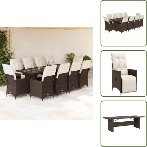 Ensemble de bistro de jardin 11 pcs coussins marron poly rotin - Meubles De Jardin - Salon De Jardin - Set De Bistrot - Fauteuil Inclinable - Résine Tressée (1/5)