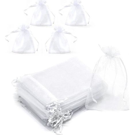 100 sacchetti in organza per confezione, ideali come sacchetti regalo per scatole di dolci, comunioni, matrimoni, compleanni, Natale, regali, ecc. (1/4)