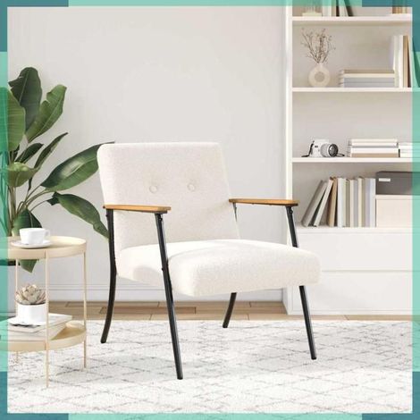 Fauteuil - 42017699 - Couleur crème - Tissu type laine bouclée - 59 x 75 x 78 cm (1/5)