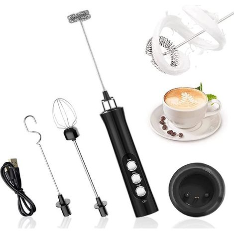 Montalatte elettrico - Tre porte, ricaricabile tramite USB - Montalatte portatile - Acciaio inossidabile - Caffè - Latte - Cappuccino - Cioccolata calda - Matcha