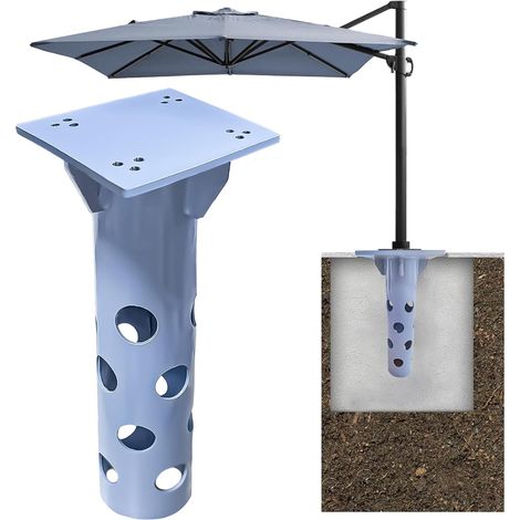 Douille de sol pour parasol - Plaque de base universelle pour parasol déporté - Ancrage au sol en métal avec plaque de base à sceller dans le béton - Stable et solide - Résistance au vent (1/5)
