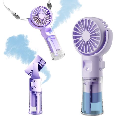 Ventilateur portatif rechargeable à piles avec vaporisateur à tenir en main, ventilateur à eau USB personnel avec 4 vitesses et 55 ml de vaporisation et pliable à 361° pour le voyage, le (1/5)
