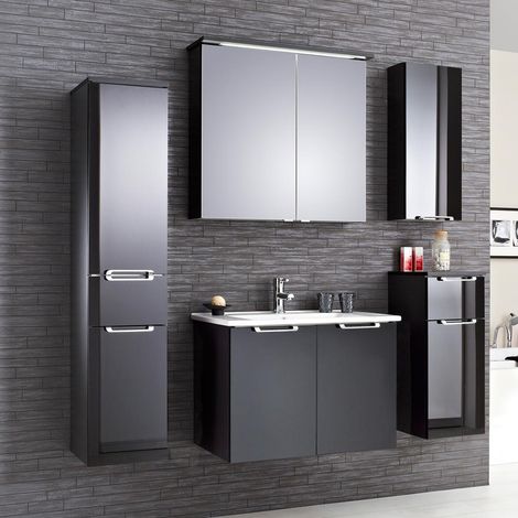 Badezimmer Möbel-Set FES-3055-66 Korpus in anthrazit matt und Front mit Glas schwarz, inkl. Spiegel mit LED - B/H/T: 165x200x45cm (1/5)