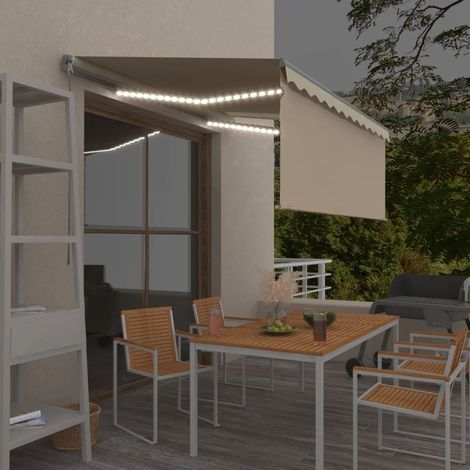 Auvent rétractable manuel avec store,Marquise d'entrée Anti-UV,Auvent facile à assembler et LED 3,5x2,5 m Crème -FR67721 (1/5)